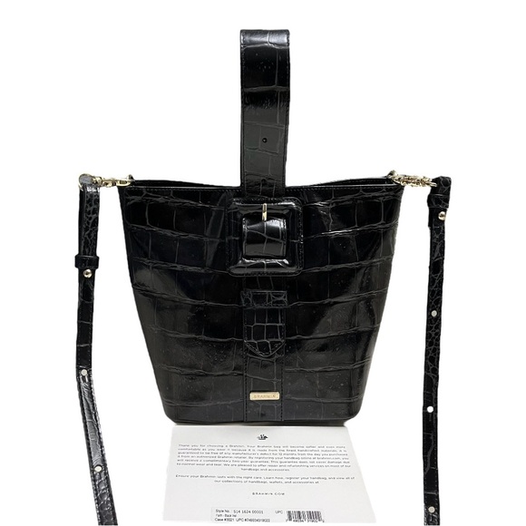 Brahmin Faith Black Veil Croc Embossed Melbourne Leather Satchel Bucket Bag - Picture 9 of 9